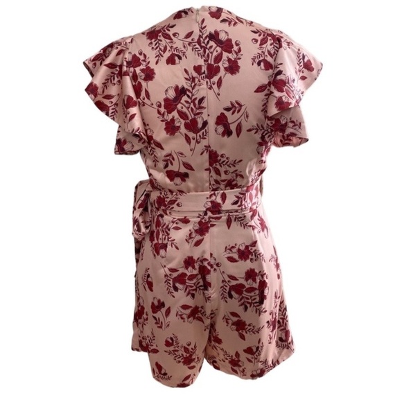 Monique Lhuillier pink satin romper floral print Size 0 - Picture 3 of 5